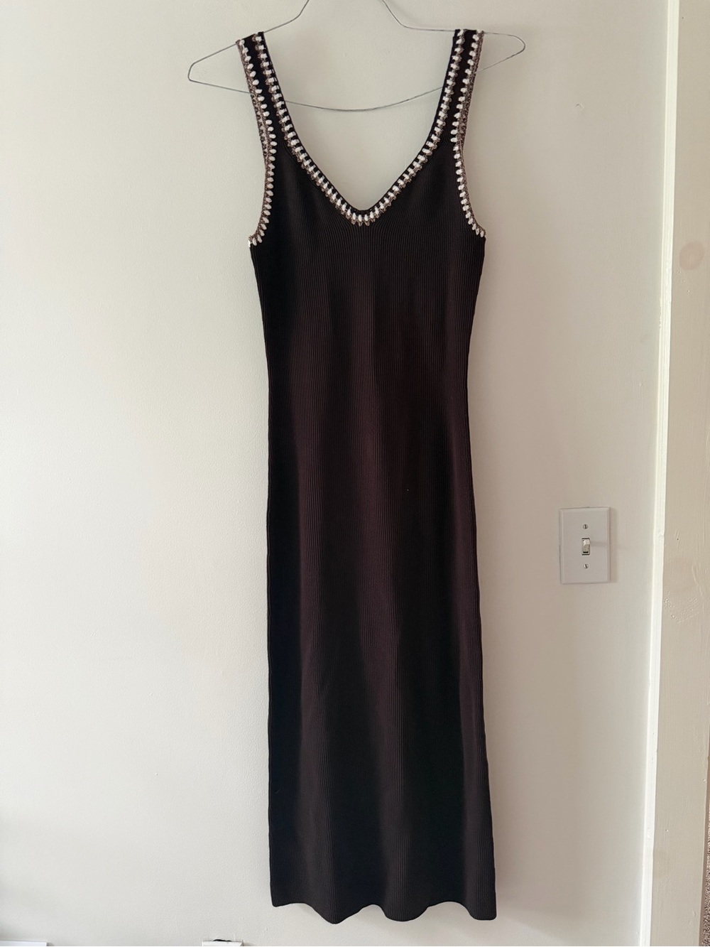 NWT Caroline Constas Rib Knit Fitted Sleeveless Maxi Dress in Brown Size Small